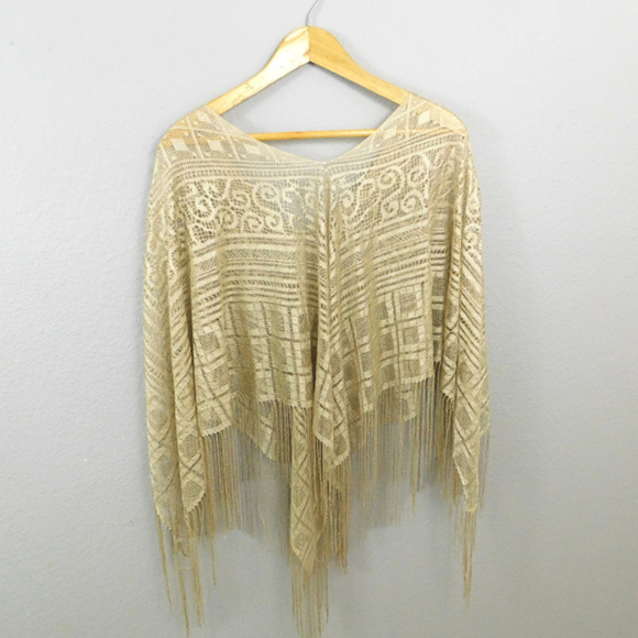 Sweaters - Gold Fringed Poncho - Lightweight Coverup